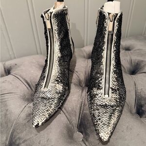 Zara Silver Sequin Ankle Boots